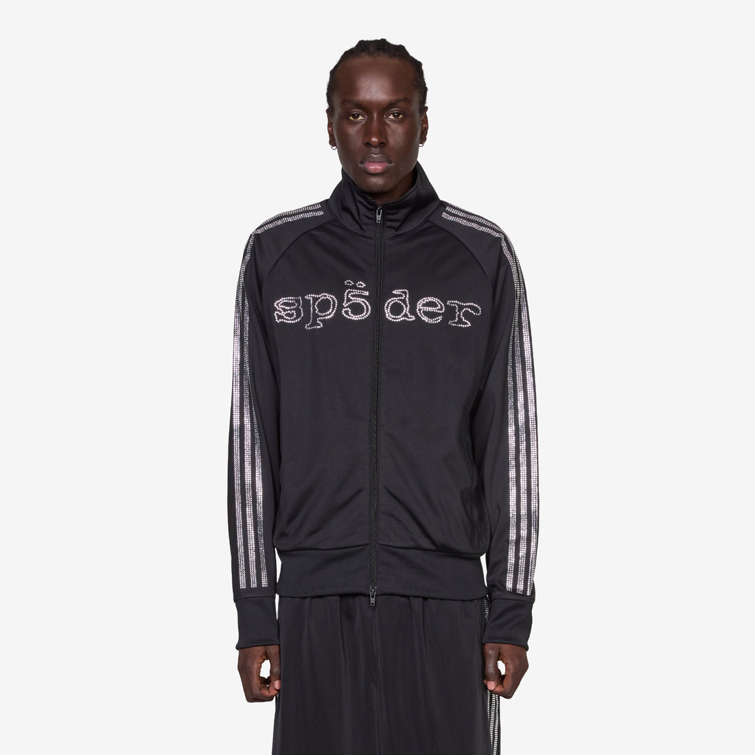 SP5DER x Rhinestone Tracktop Black Jackets