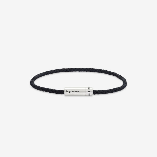7g Brushed Sterling Silver & Black Polyester Nato Cable Bracelet Jewellery