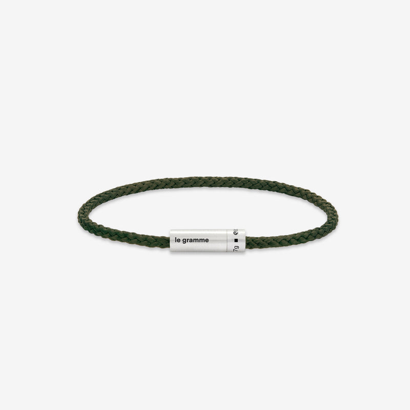 Silver & Polyester 7g Brushed Nato Cable Bracelet Khaki
