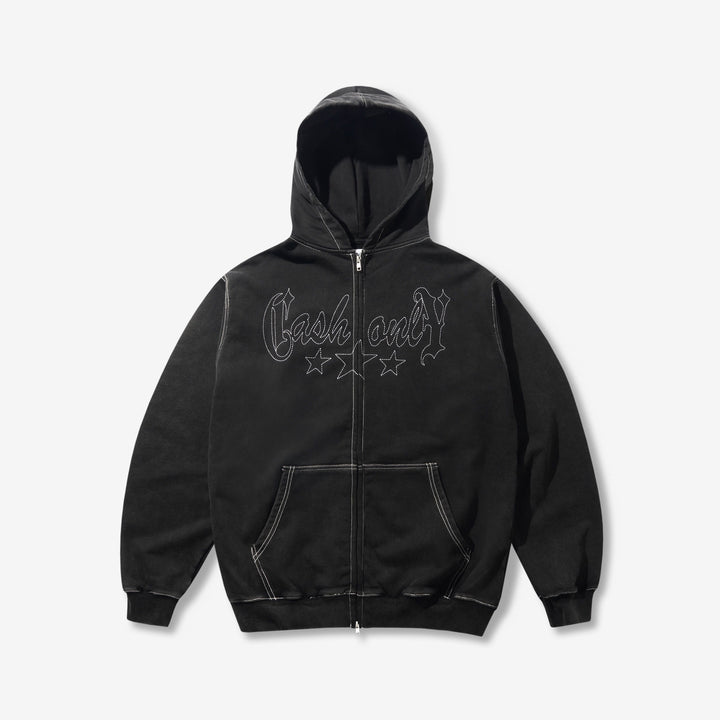 Strip Zip-Thru Hood Washed Black - 1 Front