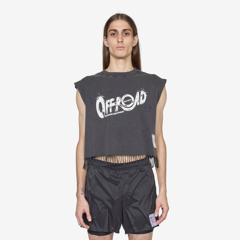 MothTech™ Cropped Fringed Muscle T-Shirt Aged Black Tees