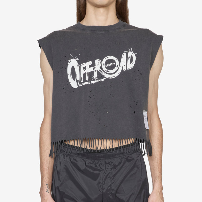 MothTech™ Cropped Fringed Muscle T-Shirt Aged Black Tees