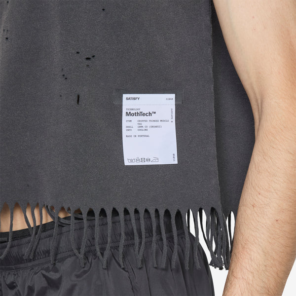 MothTech™ Cropped Fringed Muscle T-Shirt Aged Black Tees