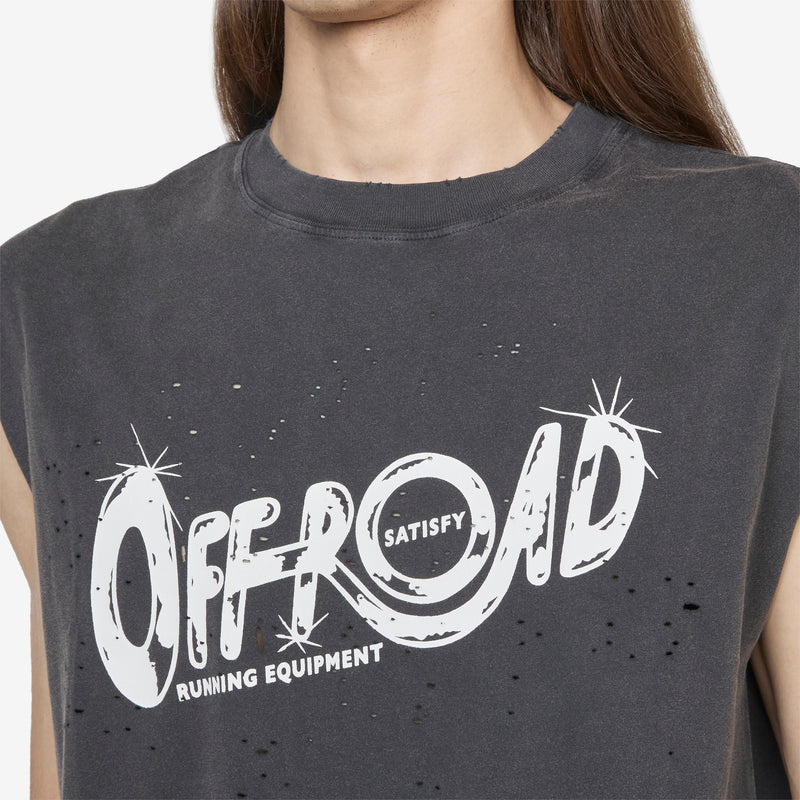 MothTech™ Cropped Fringed Muscle T-Shirt Aged Black Tees