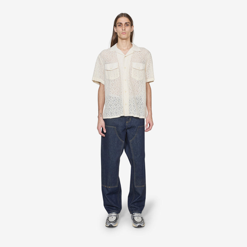 Floral Lace Short Sleeve Camp Shirt Natural Shirts