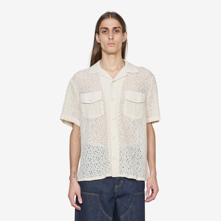 Floral Lace Short Sleeve Camp Shirt Natural Front