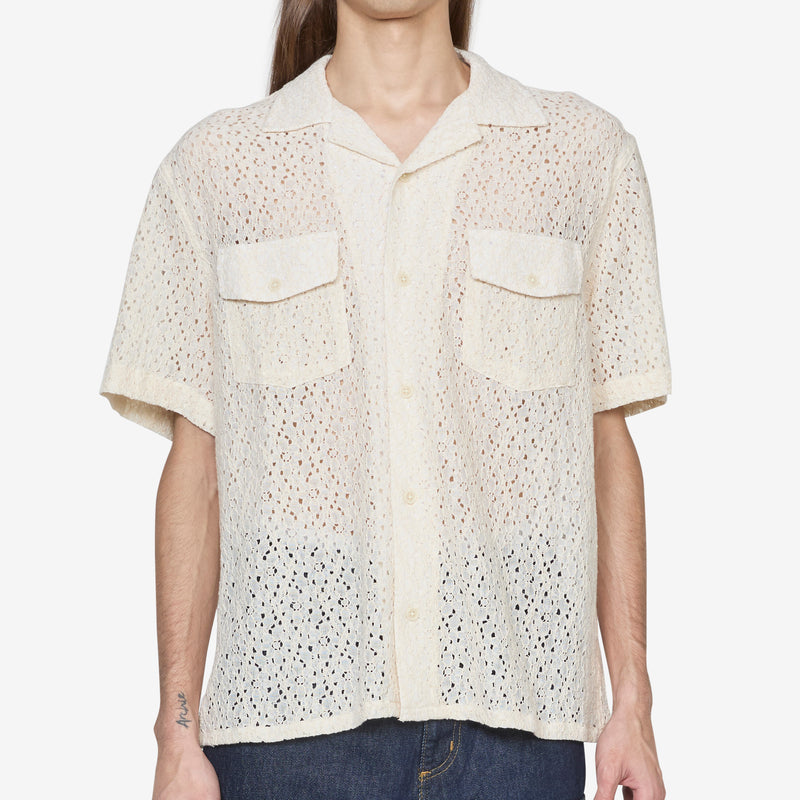 Floral Lace Short Sleeve Camp Shirt Natural Shirts
