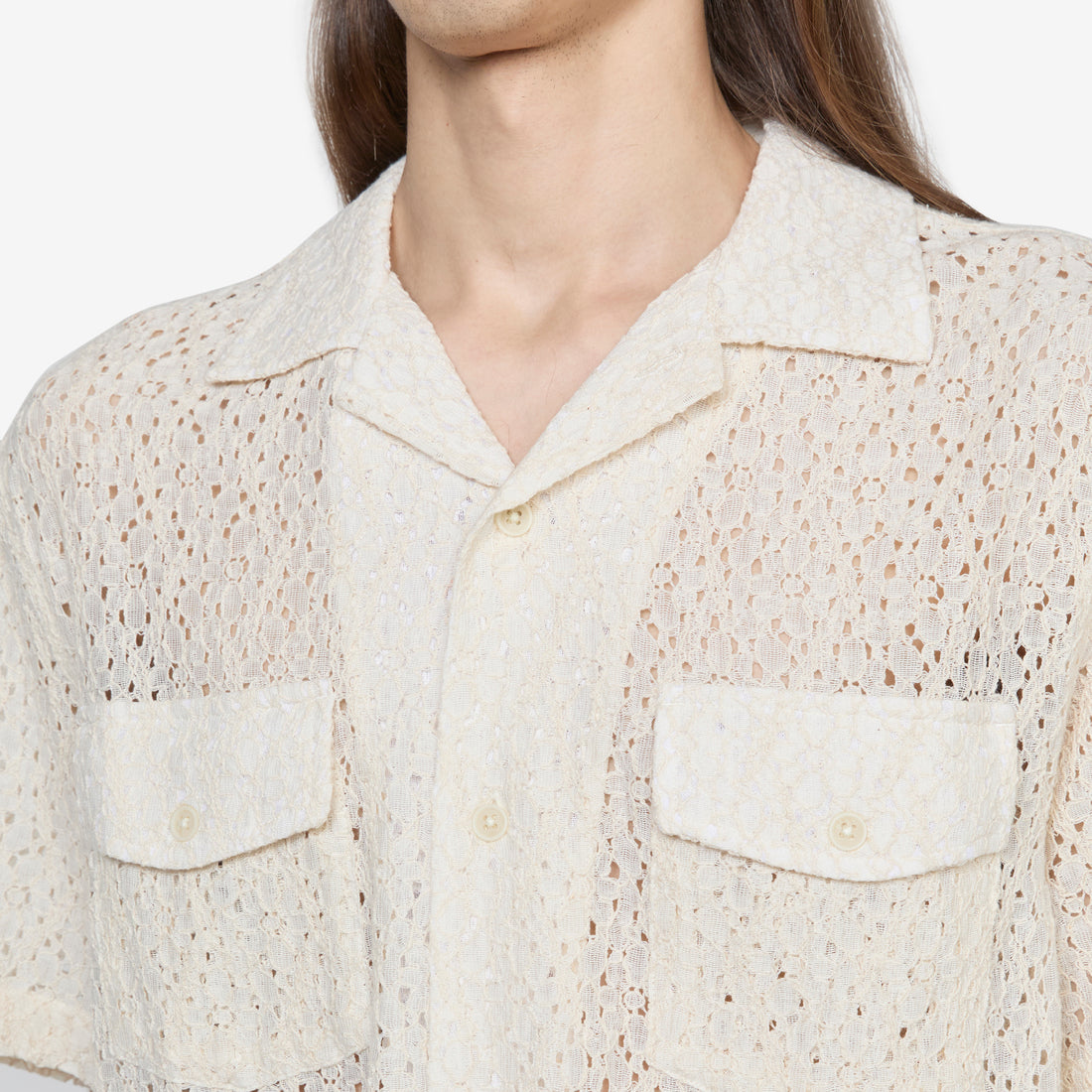 Floral Lace Short Sleeve Camp Shirt Natural Shirts