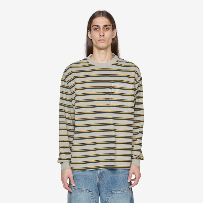 Pigment Dyed Border Longsleeve T-Shirt Beige Tees