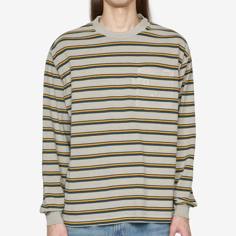 Pigment Dyed Border Longsleeve T-Shirt Beige Tees