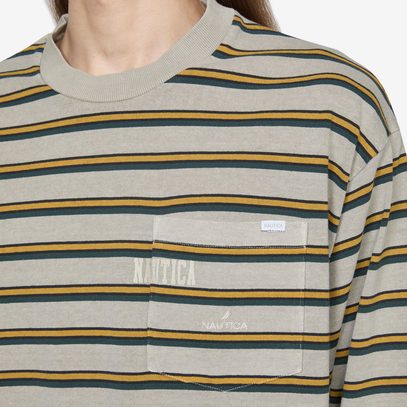 Pigment Dyed Border Longsleeve T-Shirt Beige Tees