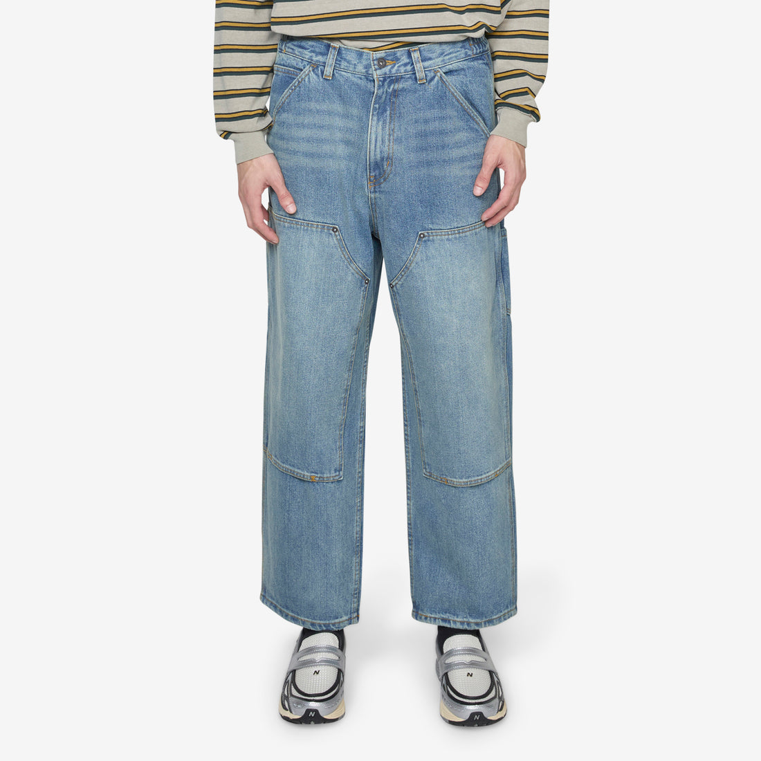 Washed Double Knee Denim Pant Indigo Pants
