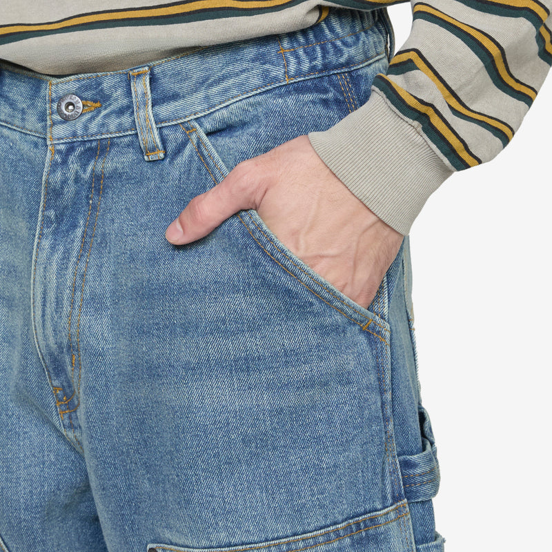 Washed Double Knee Denim Pant Indigo Pants
