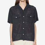 Floral Lace Short Sleeve Camp Shirt Black