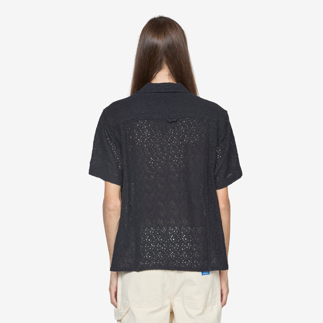 Floral Lace Short Sleeve Camp Shirt Black Shirts