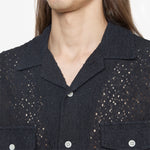 Floral Lace Short Sleeve Camp Shirt Black