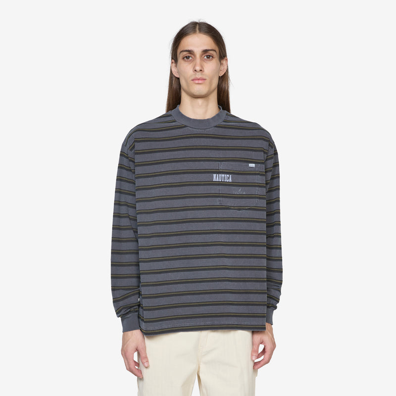 Pigment Dyed Border Longsleeve T-Shirt Navy Tees