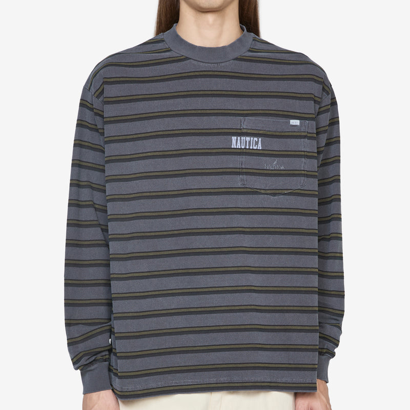 Pigment Dyed Border Longsleeve T-Shirt Navy Tees