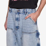 Super Wide Curve Double Knee Painter Denim Pants Sax Blue