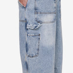 Super Wide Curve Double Knee Painter Denim Pants Sax Blue
