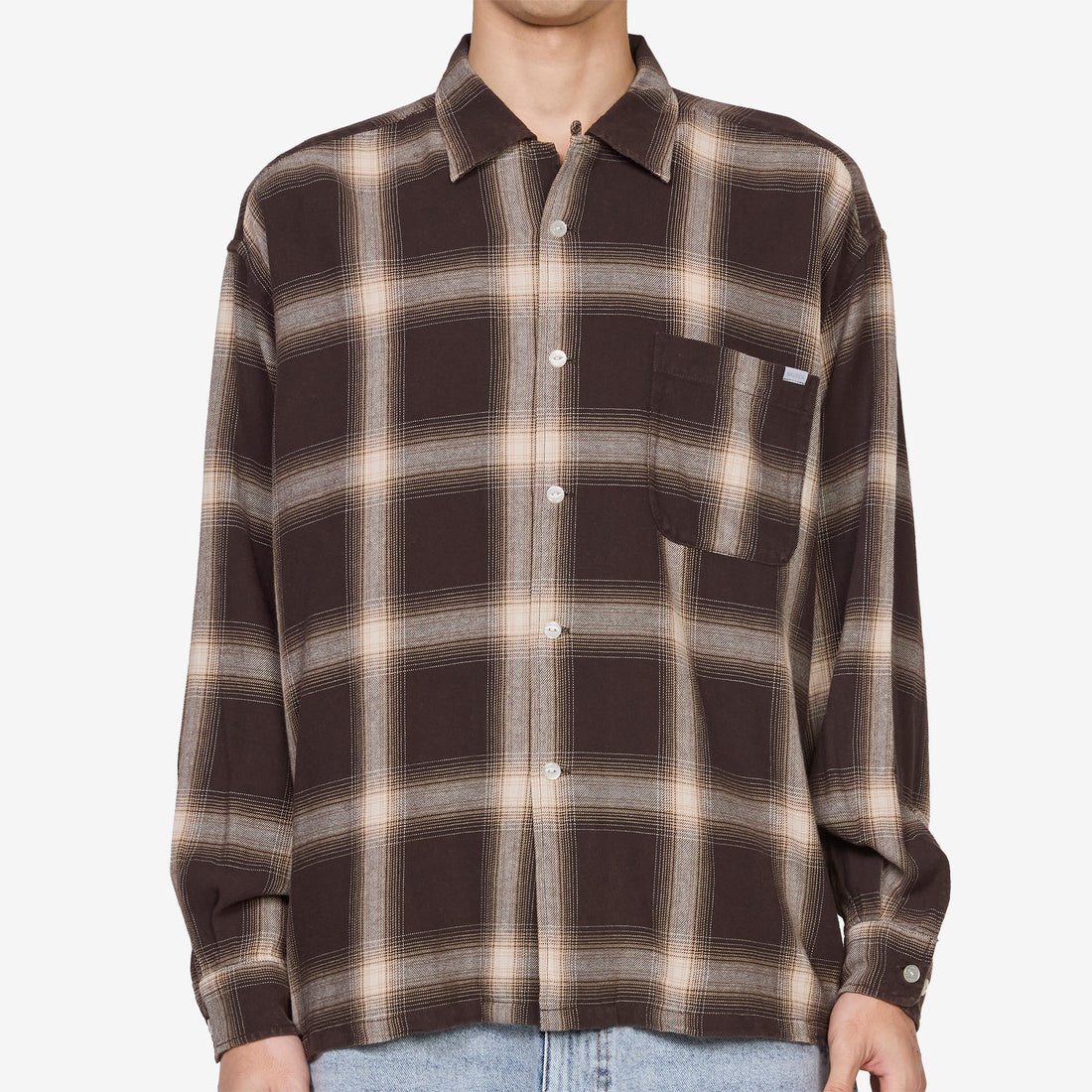 Ombre Bleached Long Sleeve Shirt Brown Shirts