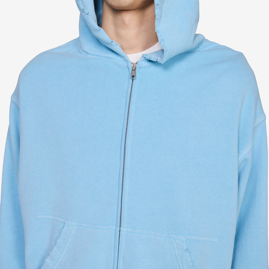 Distressed Zip Up Hoodie Sky Blue Jumpers