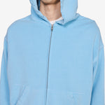 Distressed Zip Up Hoodie Sky Blue