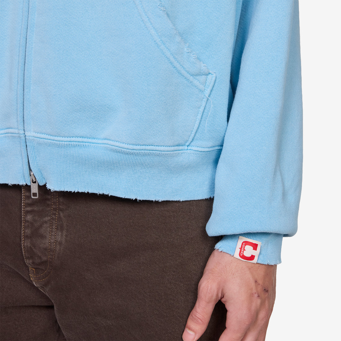 Distressed Zip Up Hoodie Sky Blue Jumpers