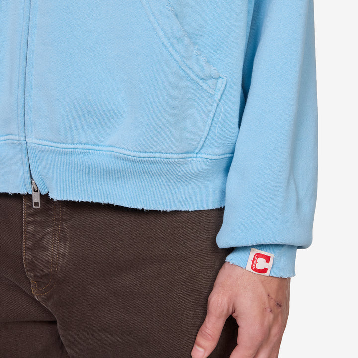 Distressed Zip Up Hoodie Sky Blue