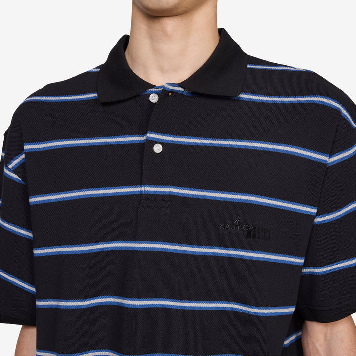 Striped Pique Polo Shirt Black