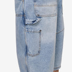 Super Wide Curve Double Knee Cropped Denim Pants Sax Blue