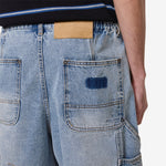 Super Wide Curve Double Knee Cropped Denim Pants Sax Blue