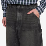 Super Wide Curve Double Knee Cropped Denim Pants Black