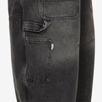 Super Wide Curve Double Knee Cropped Denim Pants Black
