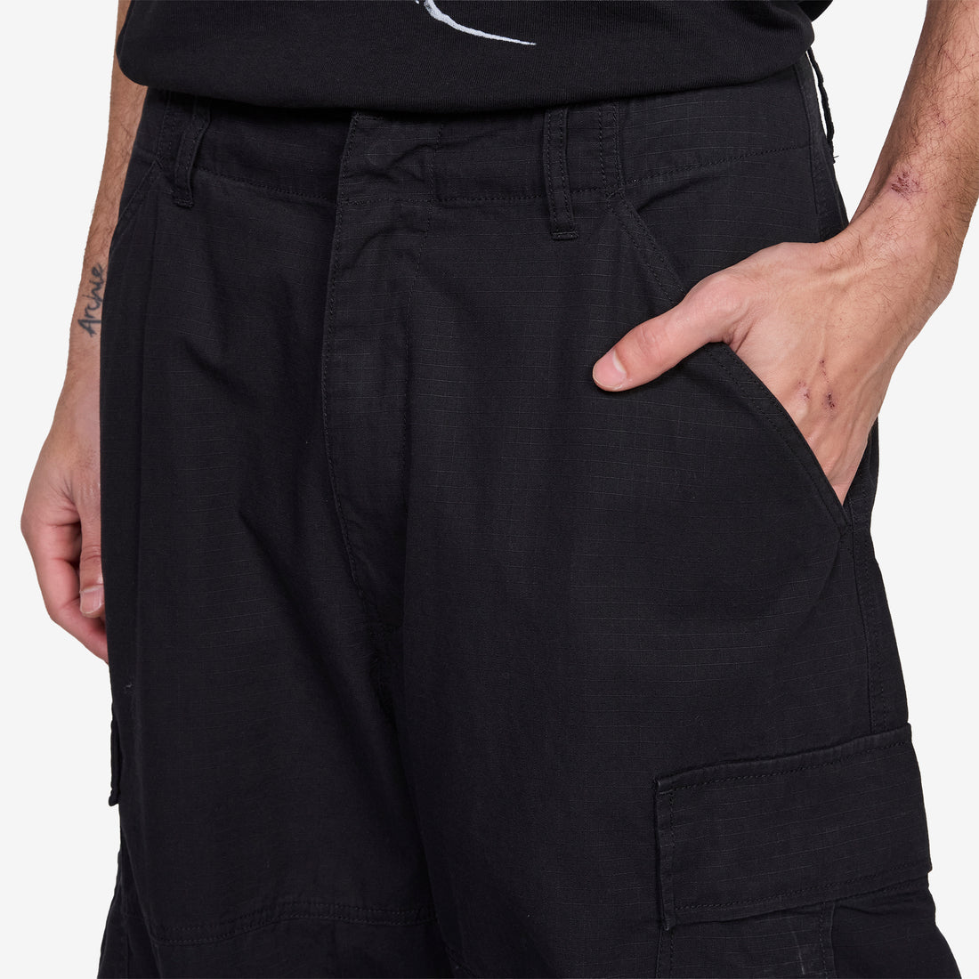 Ripstop Camo Curve Cargo Pants Black Pants