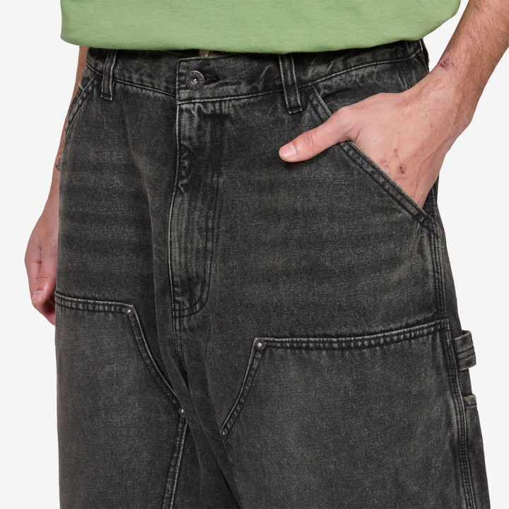 Super Wide Curve Double Knee Painter Denim Pants Black