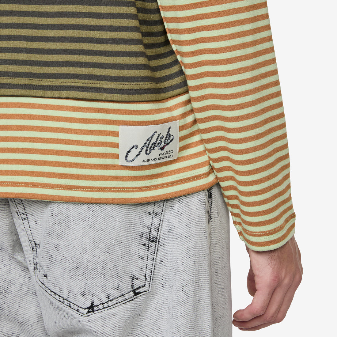 Heart Message Stripe Layered Longsleeve T-Shirt Khaki Tees