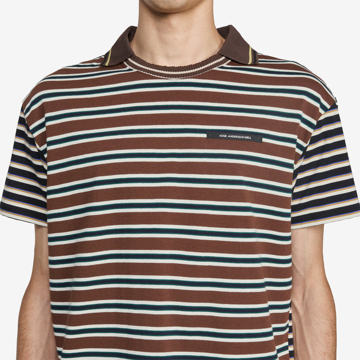 Stripe Layered Collar T-Shirt Brown