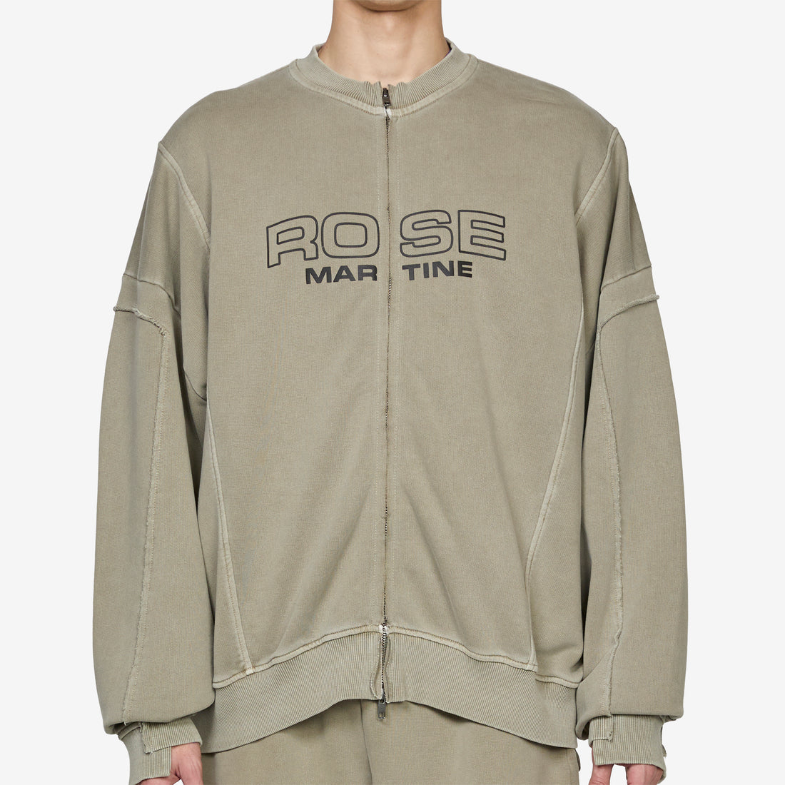 Zip Up Crew Washed Sage Green Jumpers