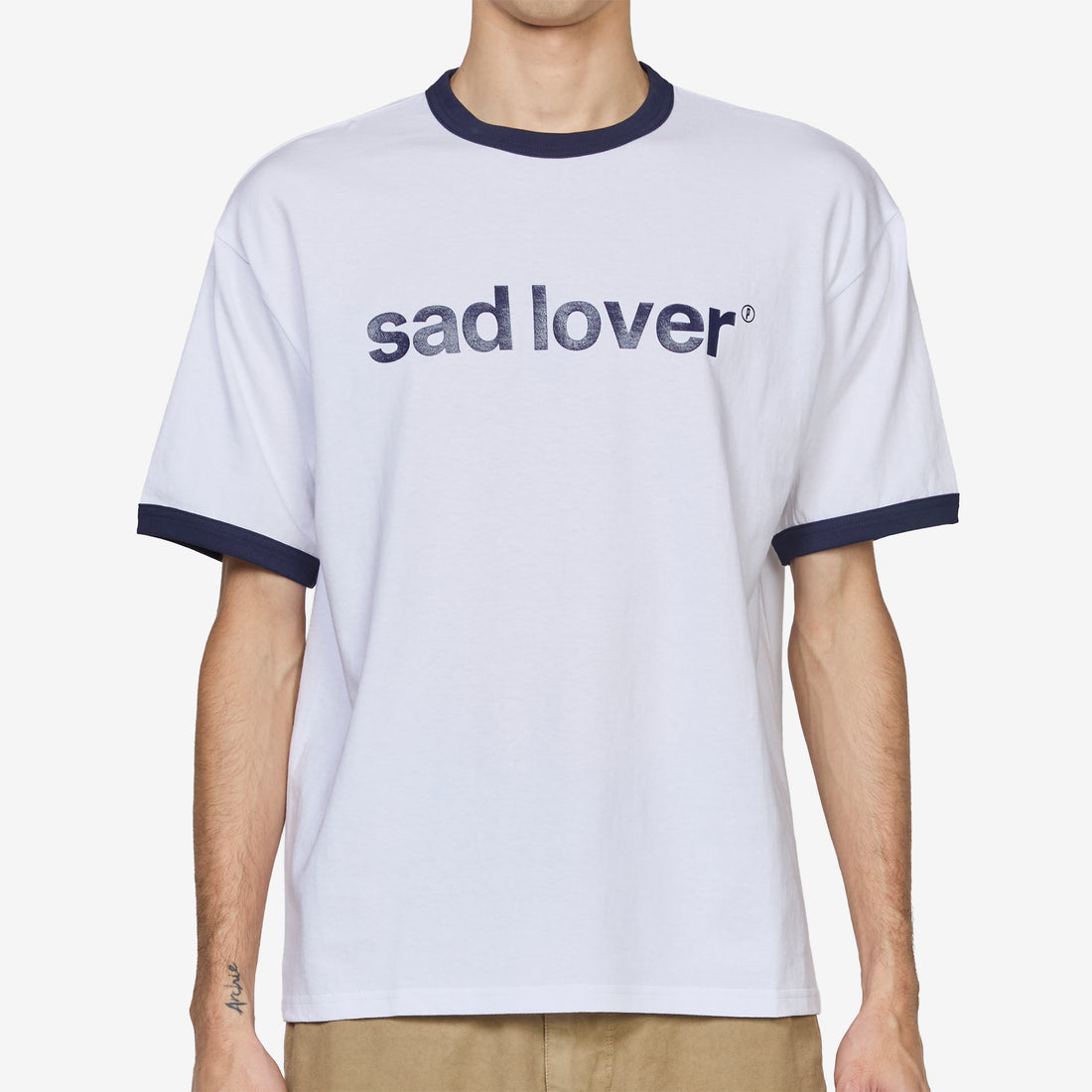 Sad Lover Ringer T-Shirt White | Navy Tees
