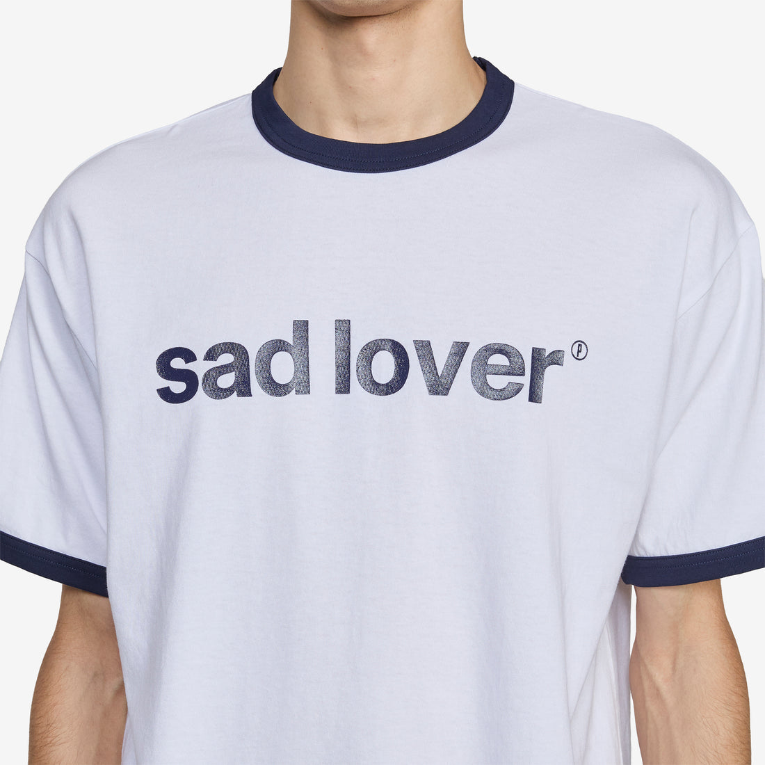 Sad Lover Ringer T-Shirt White | Navy Tees