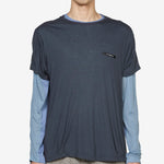 Brad Wool Layered T-Shirt Asphalt | Slate Blue