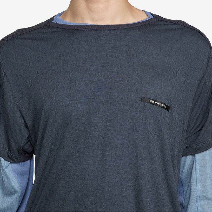 Brad Wool Layered T-Shirt Asphalt | Slate Blue