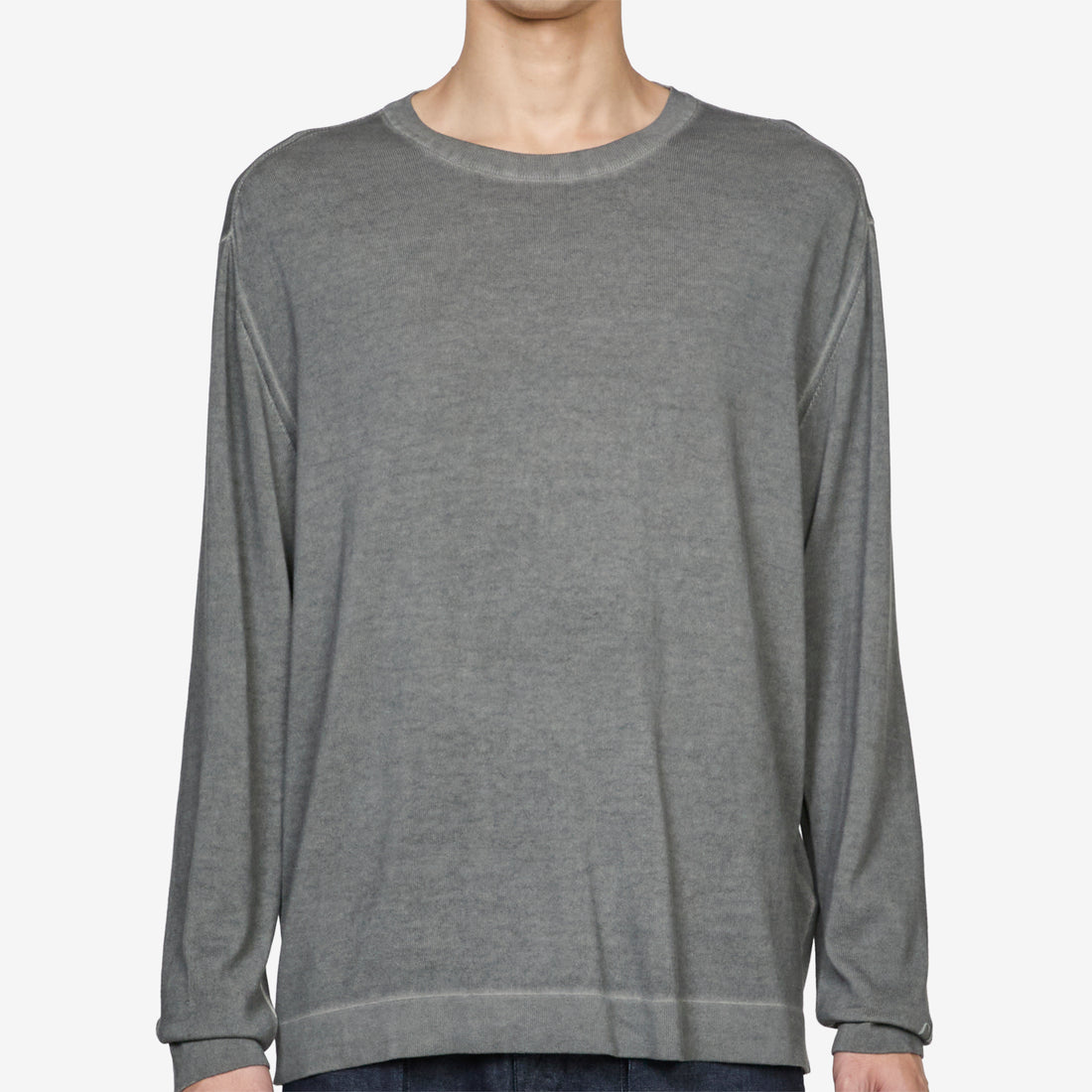 Cotton Crepe Double Dyed Crewneck Sweater Gunmetal Jumpers