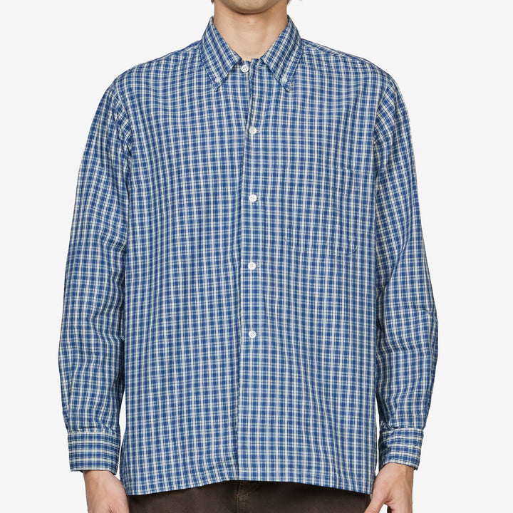 Open B.D. Indigo Dobby Plaid Shirt Blue