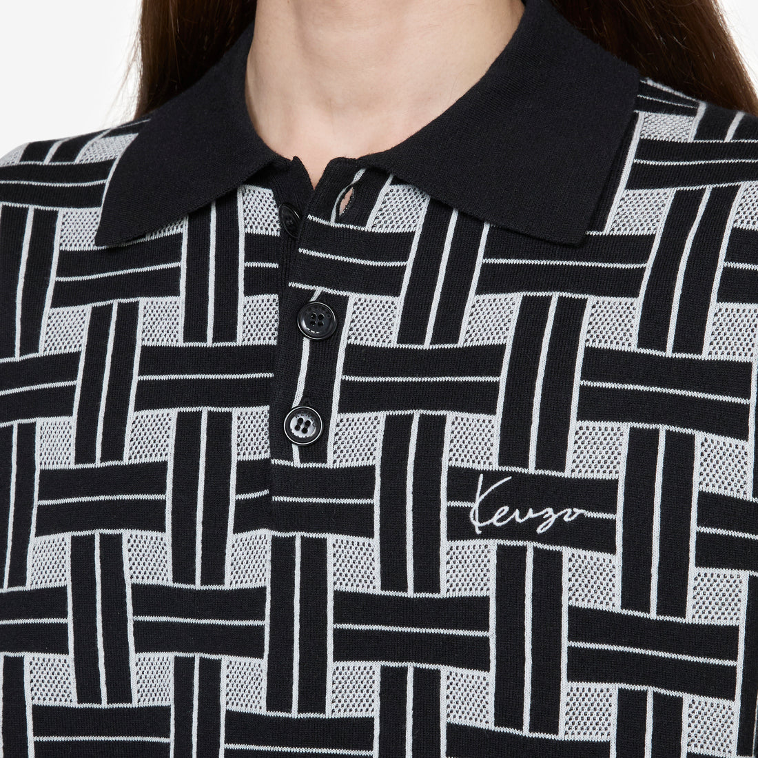 'KENZO Weave' Embroidered Polo Black Shirts