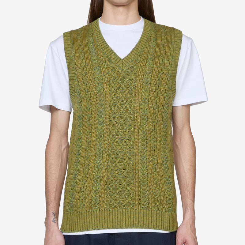 Alan Pattern Vest Cotton Wool Green Jumpers