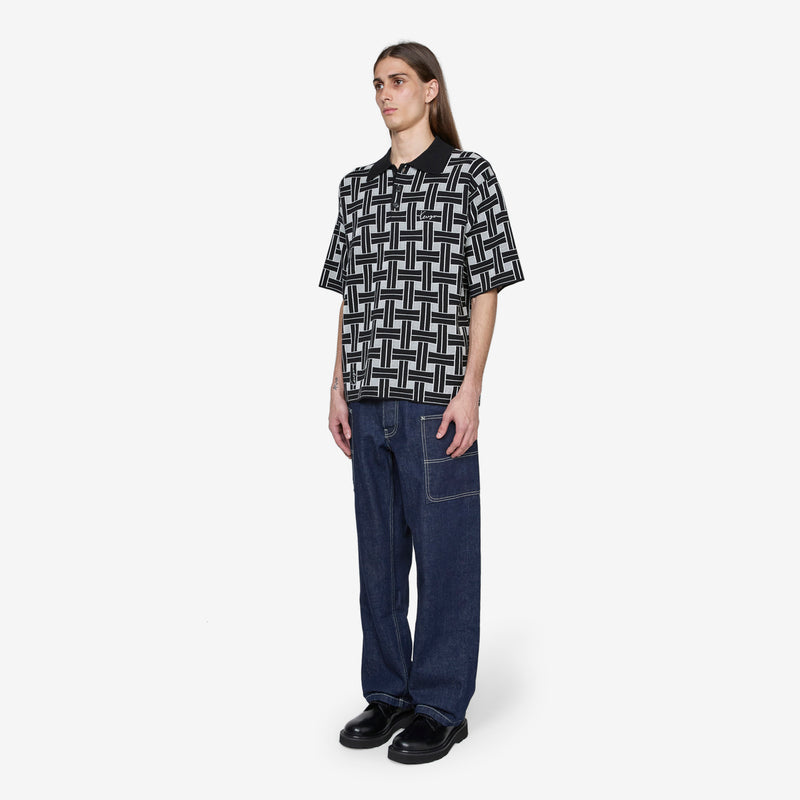 'KENZO Weave' Embroidered Polo Black Shirts