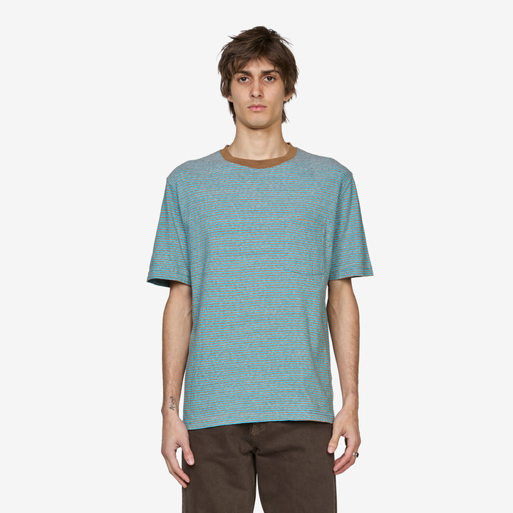 Pocket T-Shirt Multi Stripe 3 Sax Front