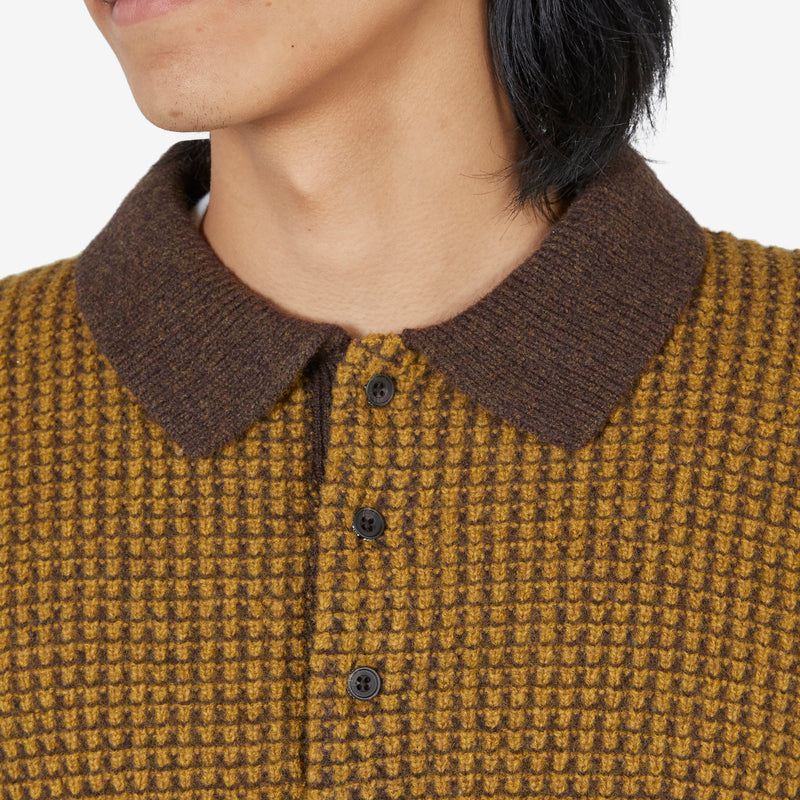 Crochet-Like Knit Polo Brown | Mustard